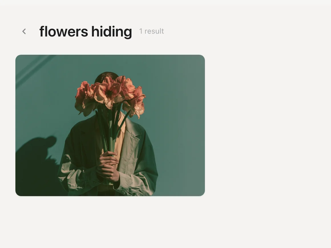 A search for flowers hiding returning the matching image